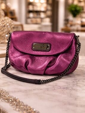 Marc by Marc Jacobs Classic Q Mini Natasha Metallic Dark Pink Crossbody Bag